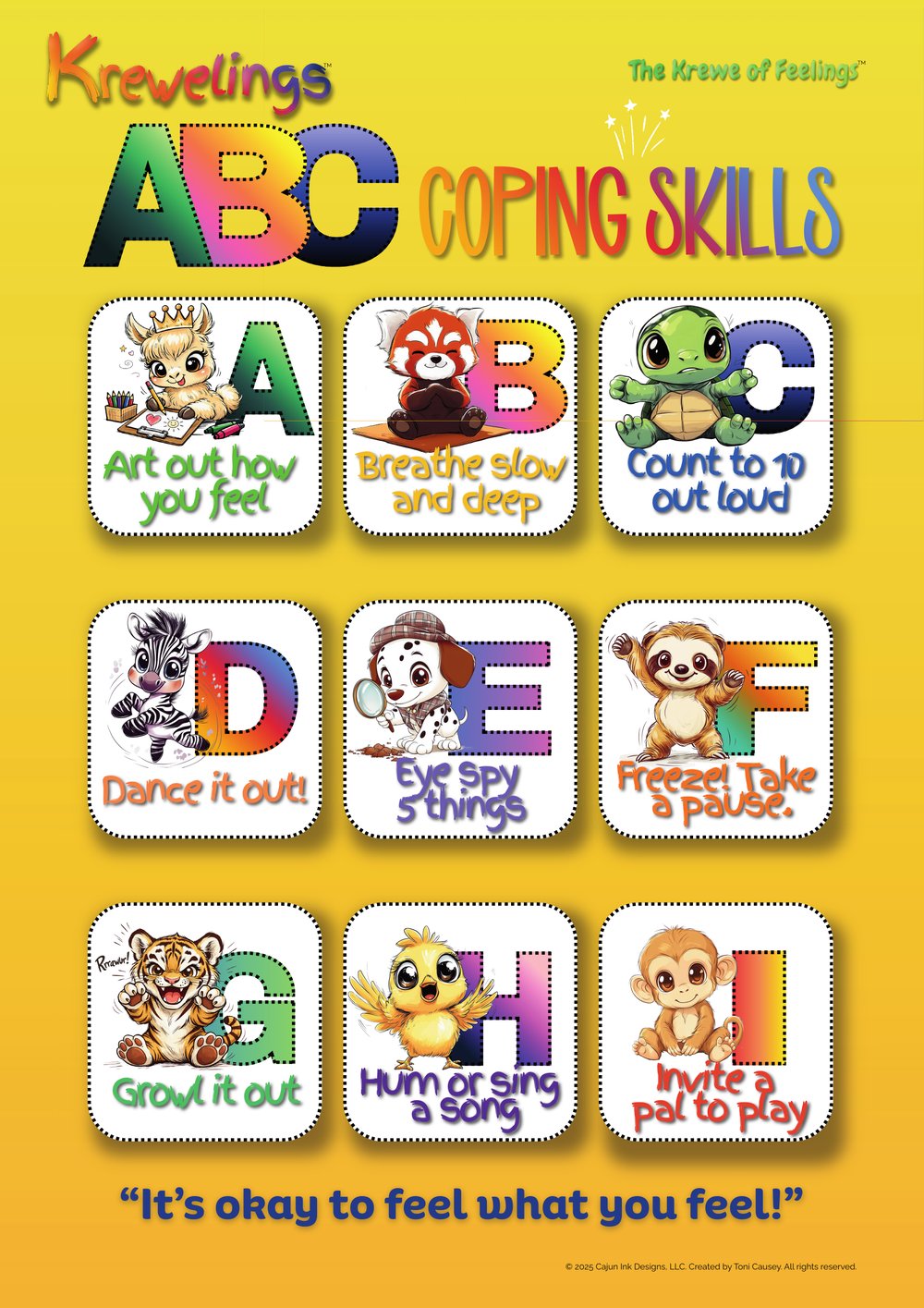 Krewelings classroom poster: ABC Coping Skills, A to I