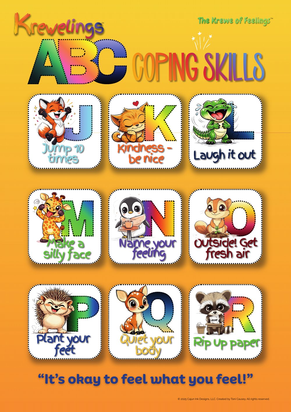 Krewelings classroom poster: ABC Coping Skills, J to R