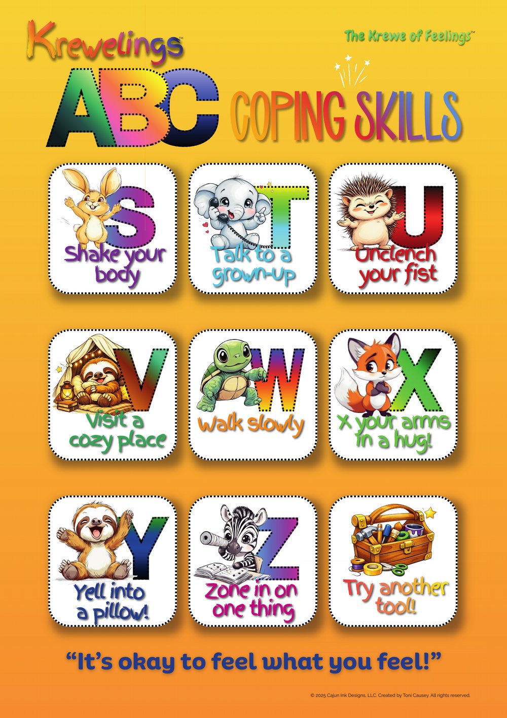 Krewelings classroom poster: ABC Coping Skills, S to Z