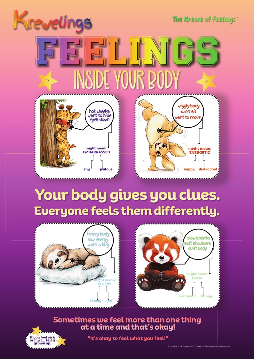 Krewelings classroom poster: Feelings Inside Your Body, second set