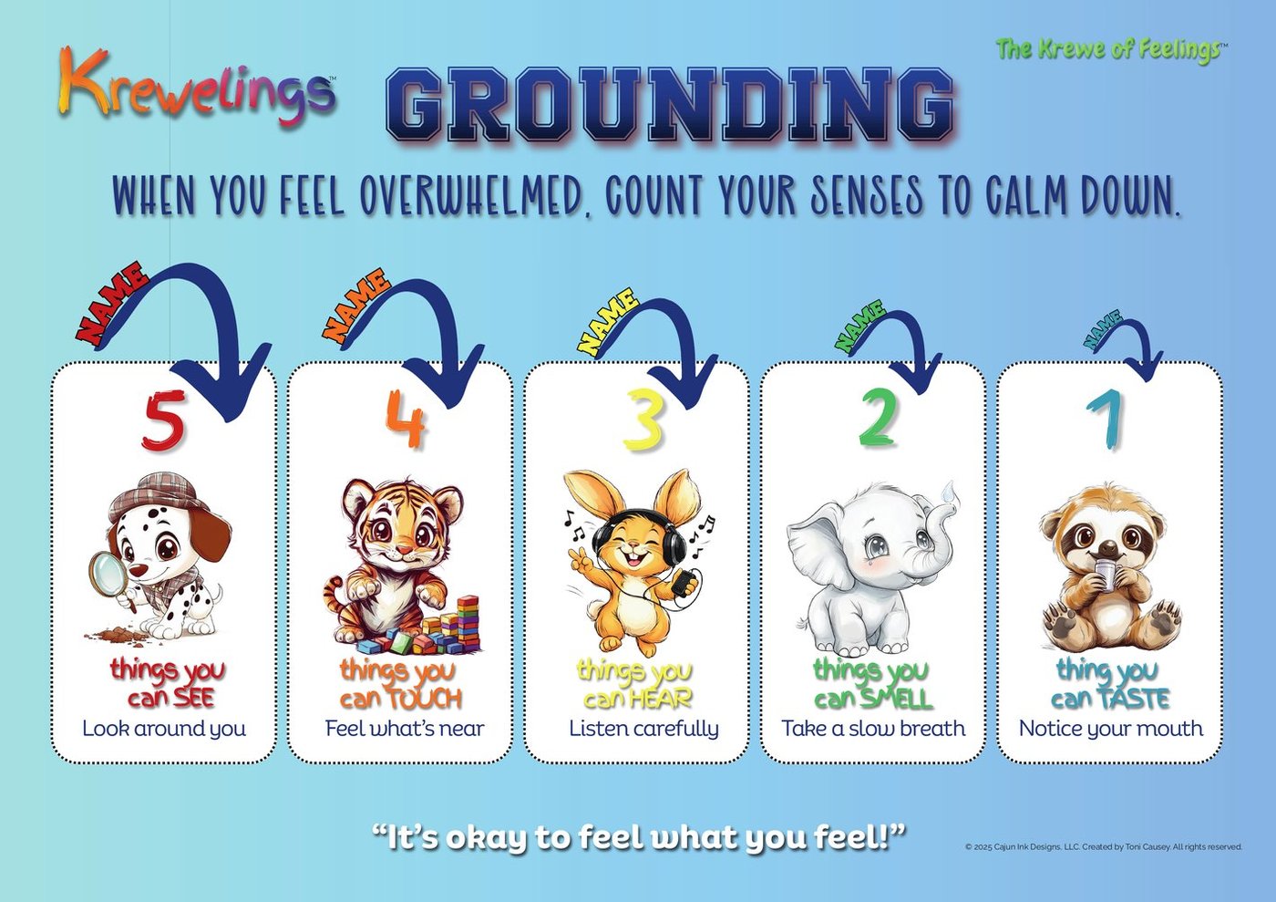 Krewelings classroom poster: Grounding, 5-4-3-2-1 senses