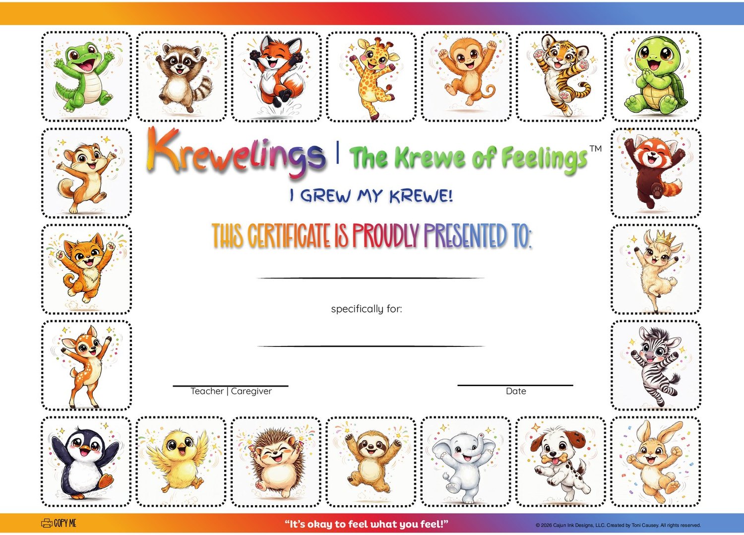 The I Grew My Krewe certificate from the Krewelings workbook.