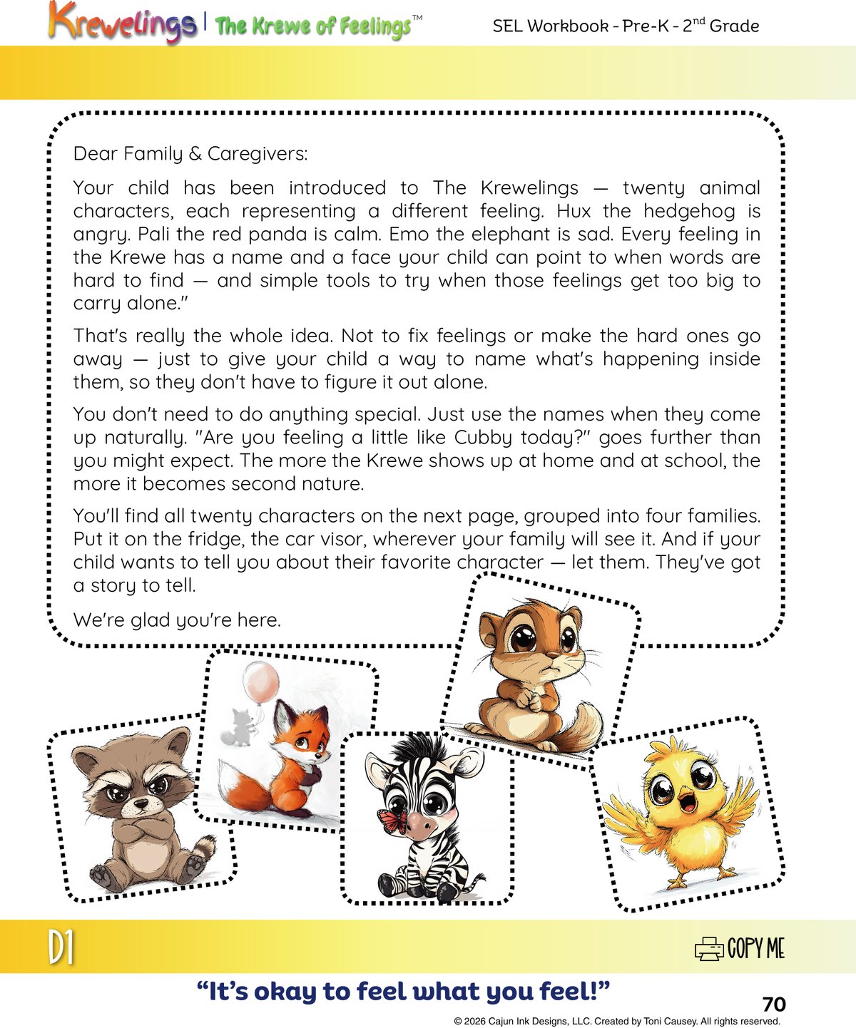 The ready-to-send parent welcome letter from the Krewelings workbook family connection section.